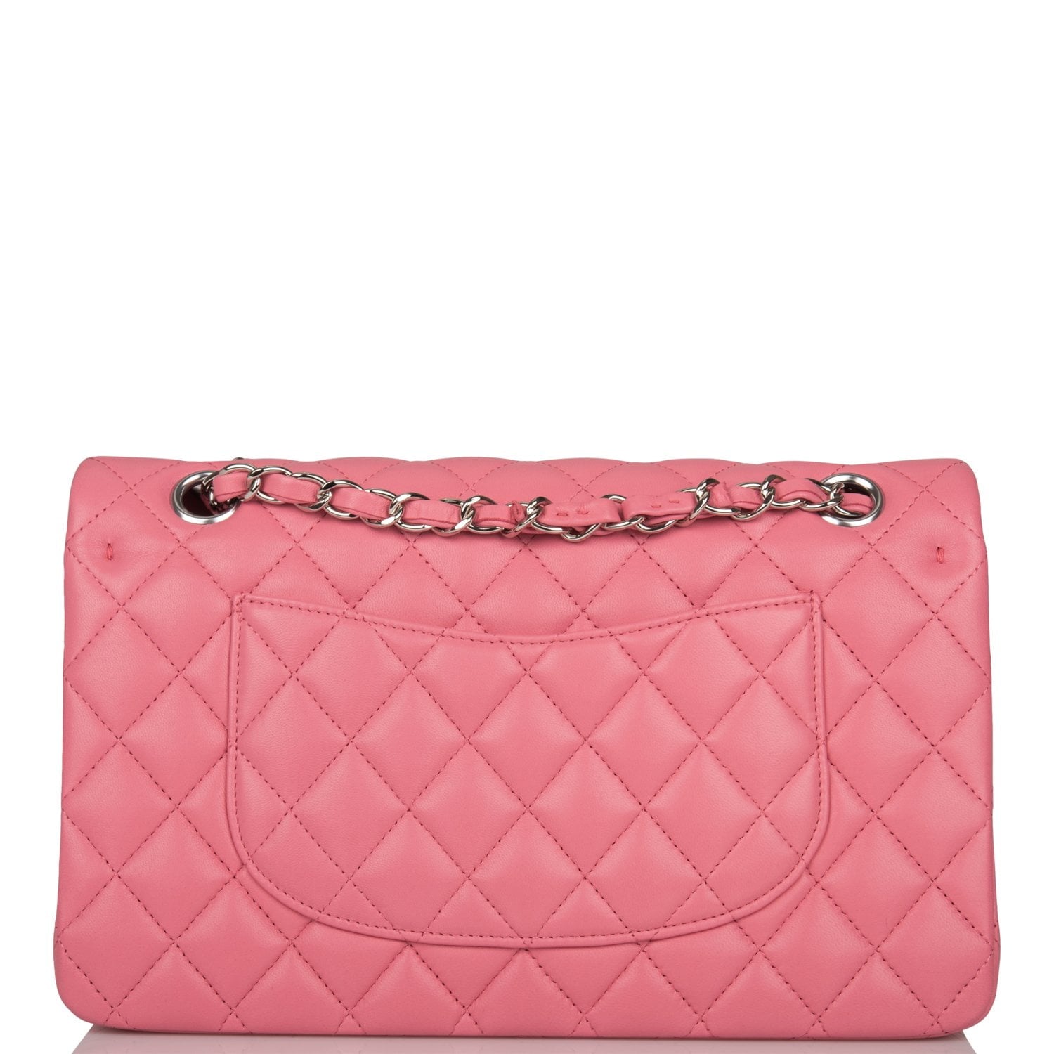 Chanel Medium Classic Double Flap Bag Rose Quilted Lambskin Silver Hardware