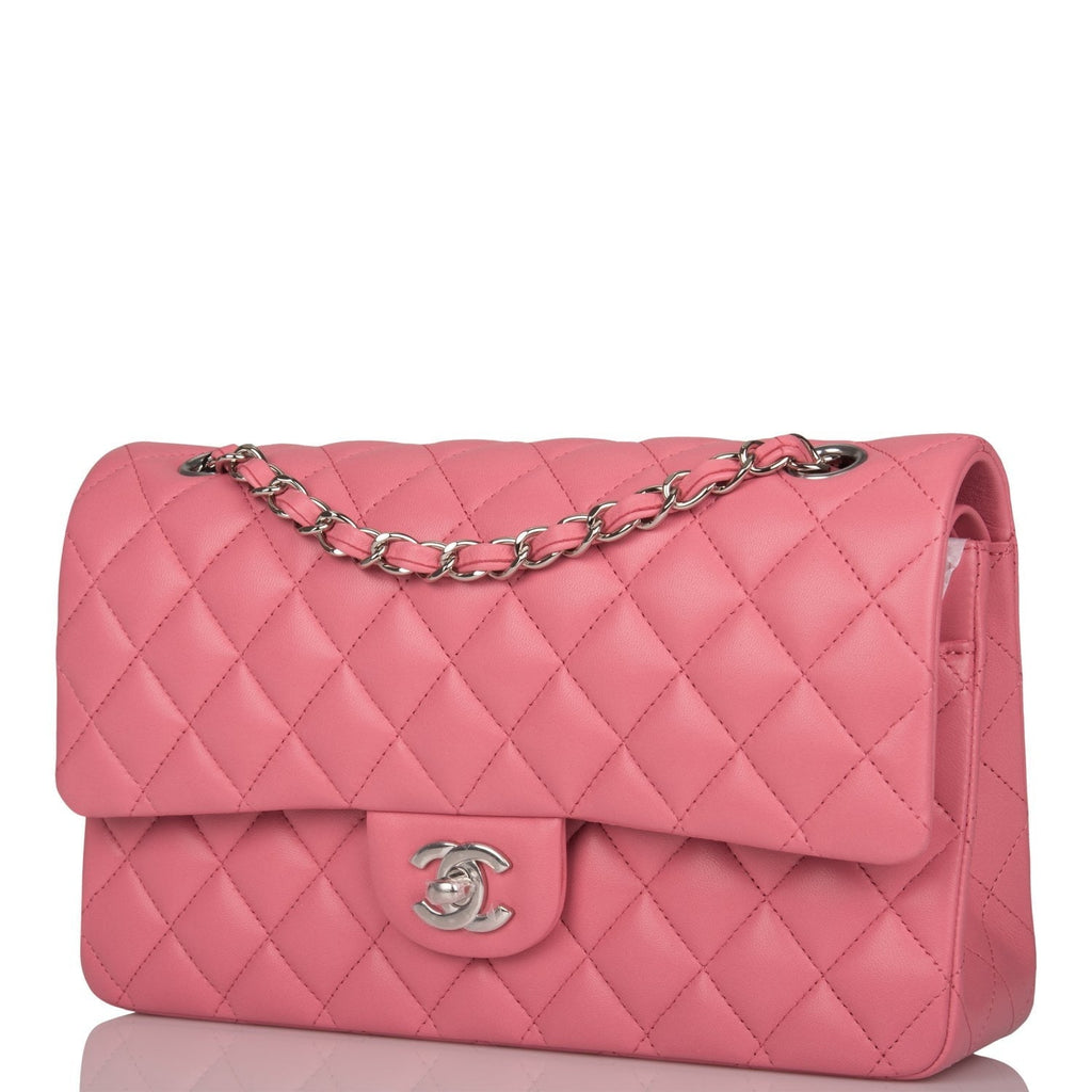 Chanel Medium Classic Double Flap Bag Rose Quilted Lambskin Silver Hardware