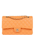 Chanel Medium Classic Double Flap Bag Neon Orange Lambskin Silver Hardware