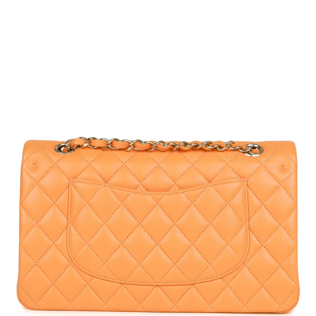 Chanel Medium Classic Double Flap Bag Neon Orange Lambskin Silver Hardware