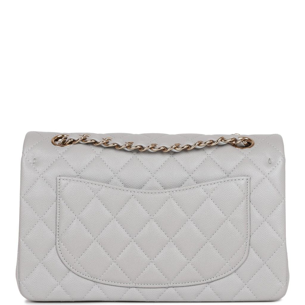 Chanel Small Classic Double Flap Grey Caviar Light Gold Hardware