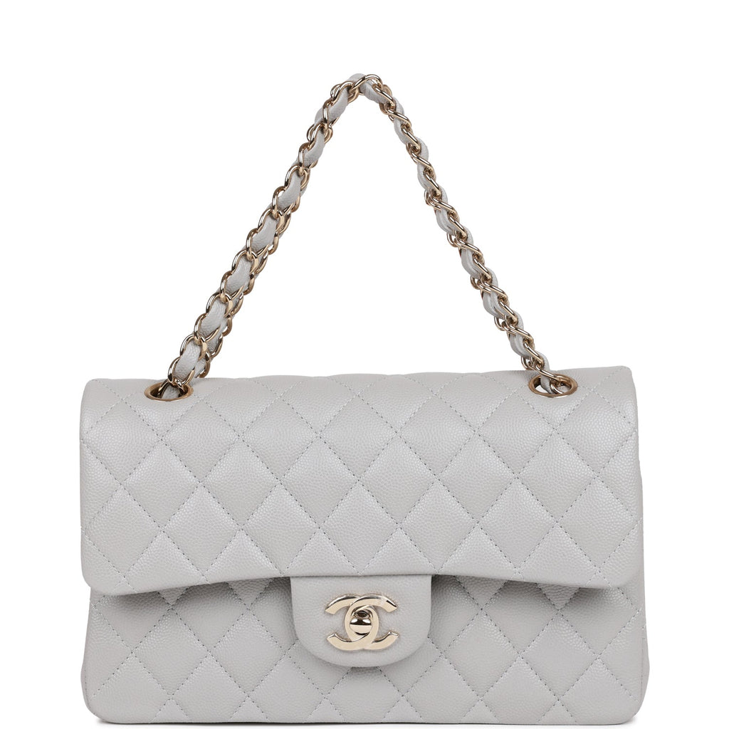 Chanel Small Classic Double Flap Grey Caviar Light Gold Hardware