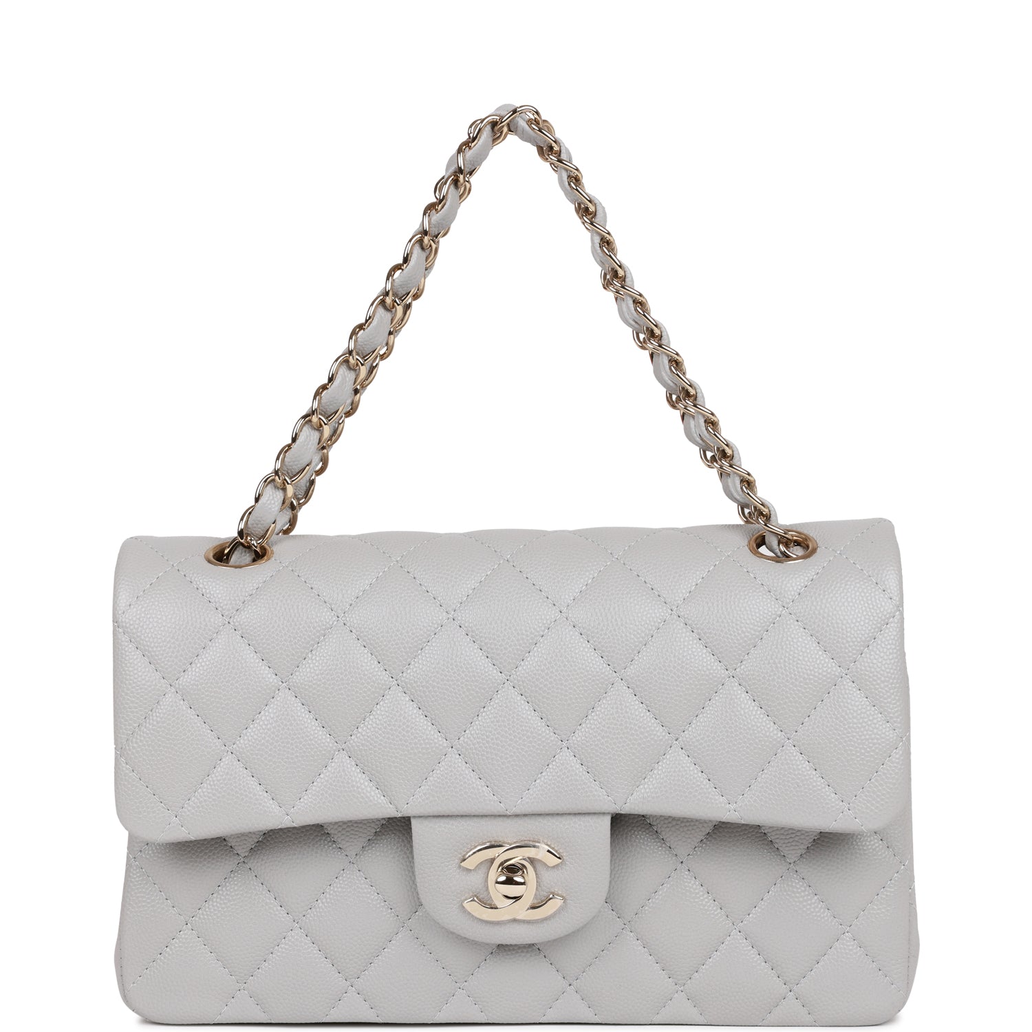 Chanel Small Classic Double Flap Grey Caviar Light Gold Hardware