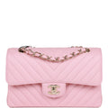 Chanel Small Chevron Classic Double Flap Pink Calfskin Light Gold Hardware