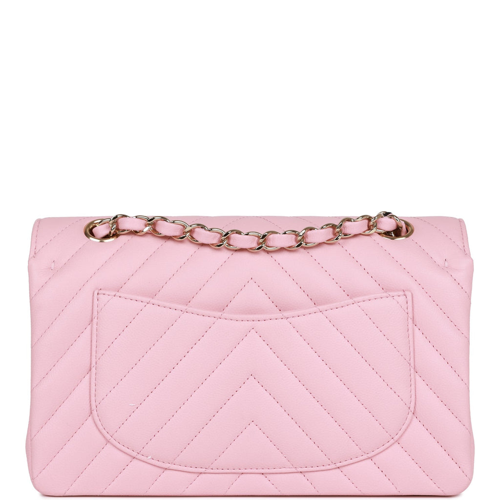 Chanel Small Chevron Classic Double Flap Pink Calfskin Light Gold Hardware
