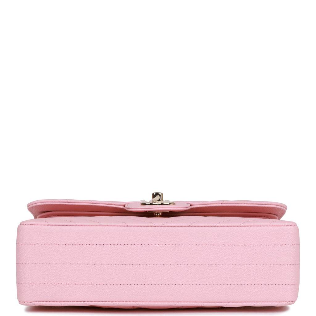 Chanel Small Chevron Classic Double Flap Pink Calfskin Light Gold Hardware