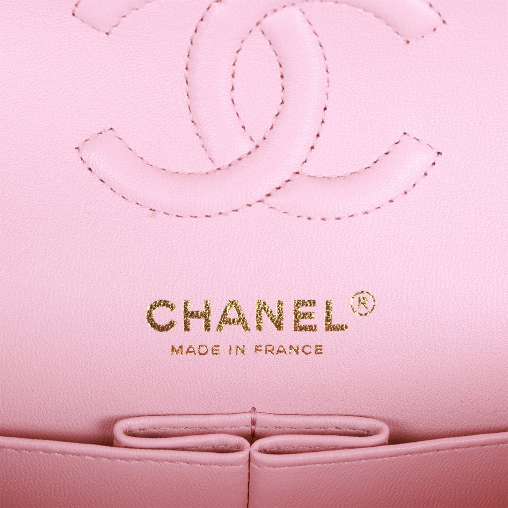 Chanel Small Chevron Classic Double Flap Pink Calfskin Light Gold Hardware