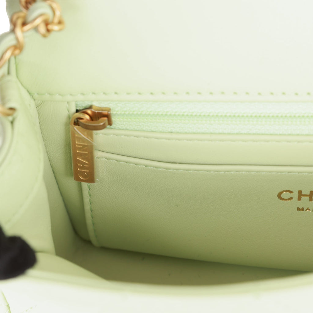 Chanel Pearl Crush Mini Rectangular Flap Bag Green Lambskin Antique Gold Hardware