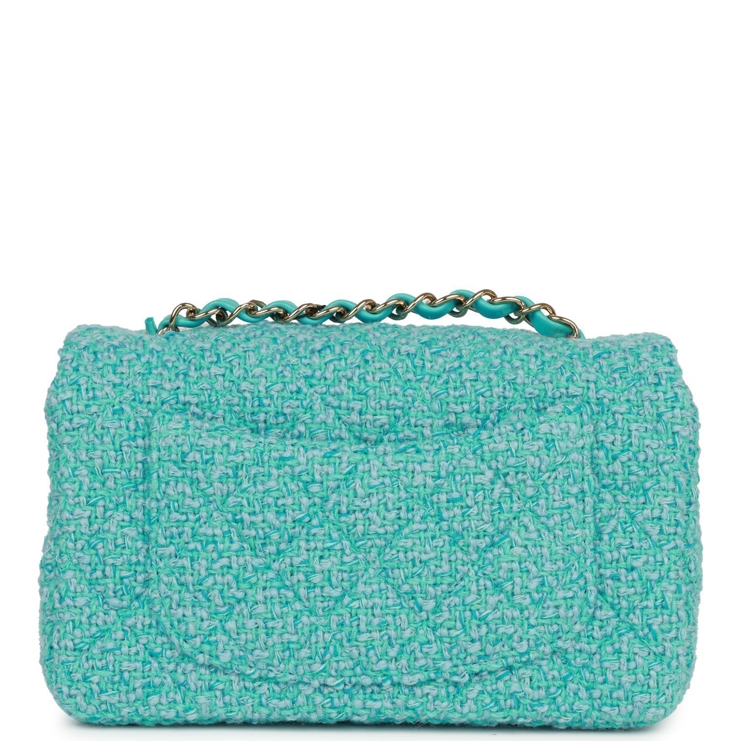 Chanel Mini Rectangular Flap Bag Blue Tweed Light Gold Hardware