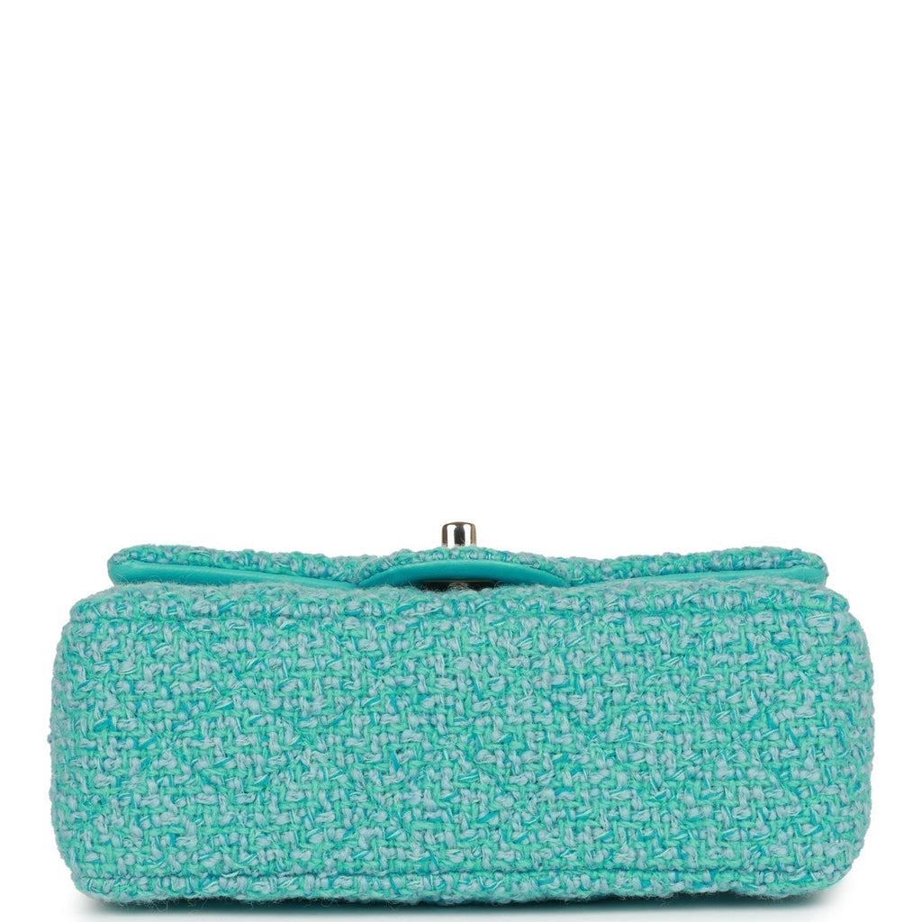 Chanel Mini Rectangular Flap Bag Blue Tweed Light Gold Hardware