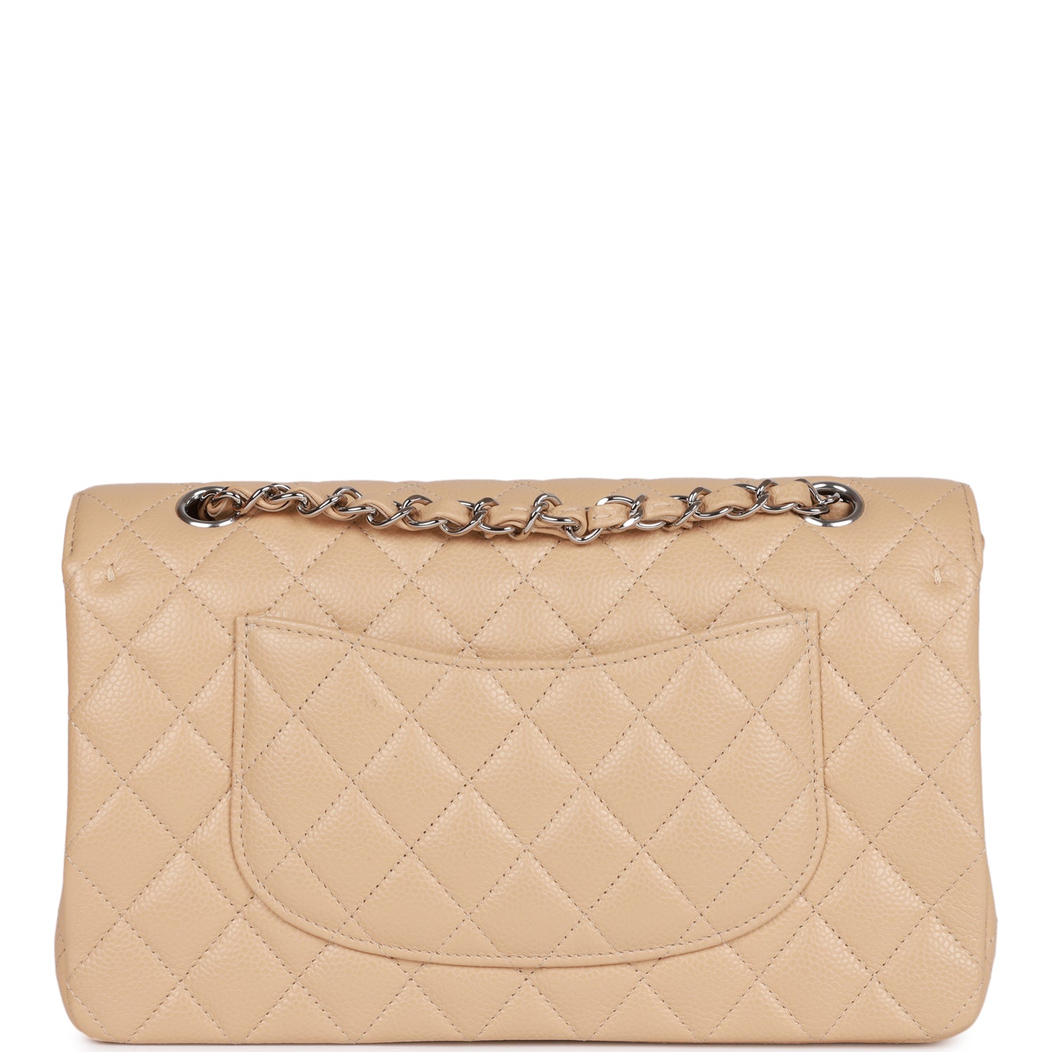 Chanel Medium Classic Double Flap Bag Beige Caviar Silver Hardware