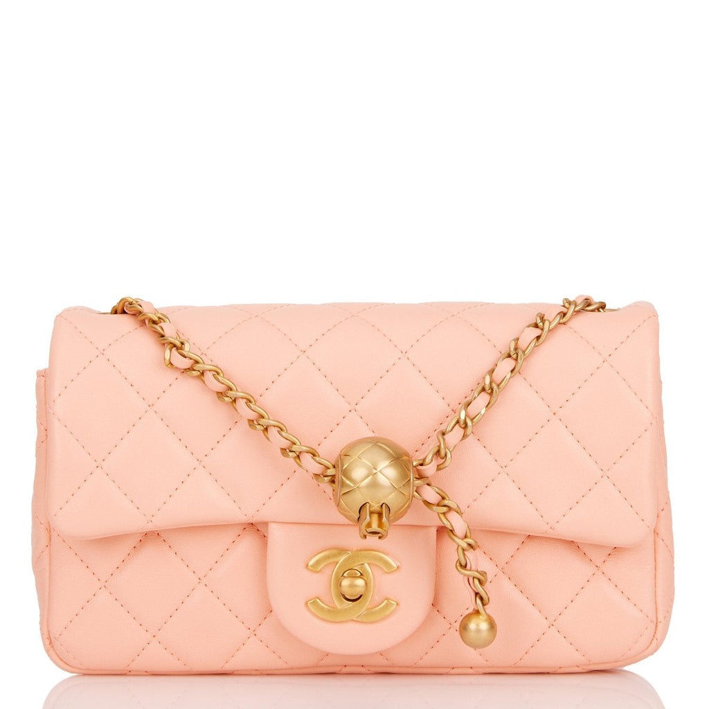 Chanel Pearl Crush Mini Rectangular Flap Bag Peach Lambskin Antique Gold Hardware