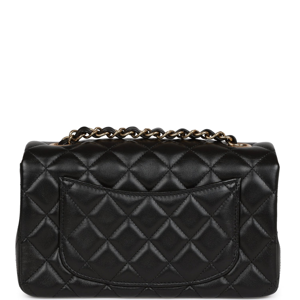 Chanel Mini Rectangular Flap Bag Black Lambskin Light Gold Hardware