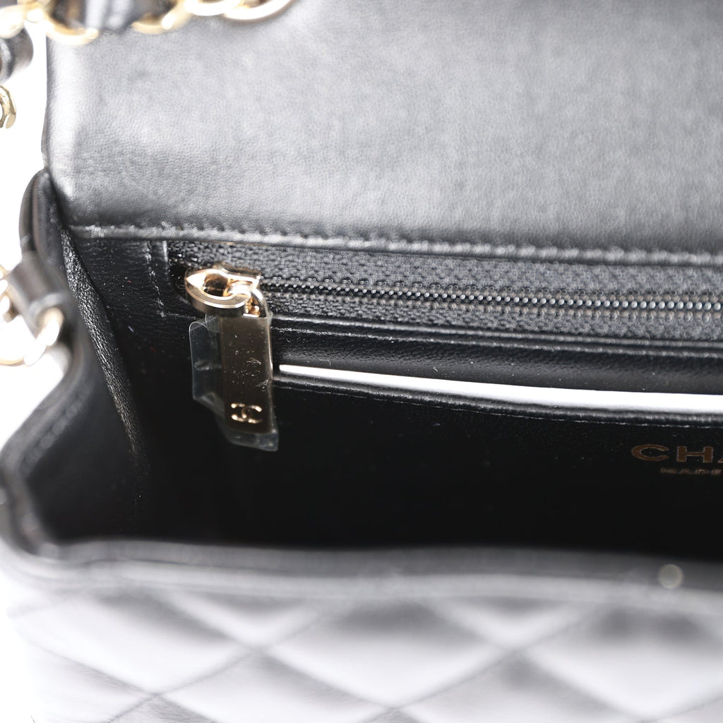 Chanel Mini Rectangular Flap Bag Black Lambskin Light Gold Hardware