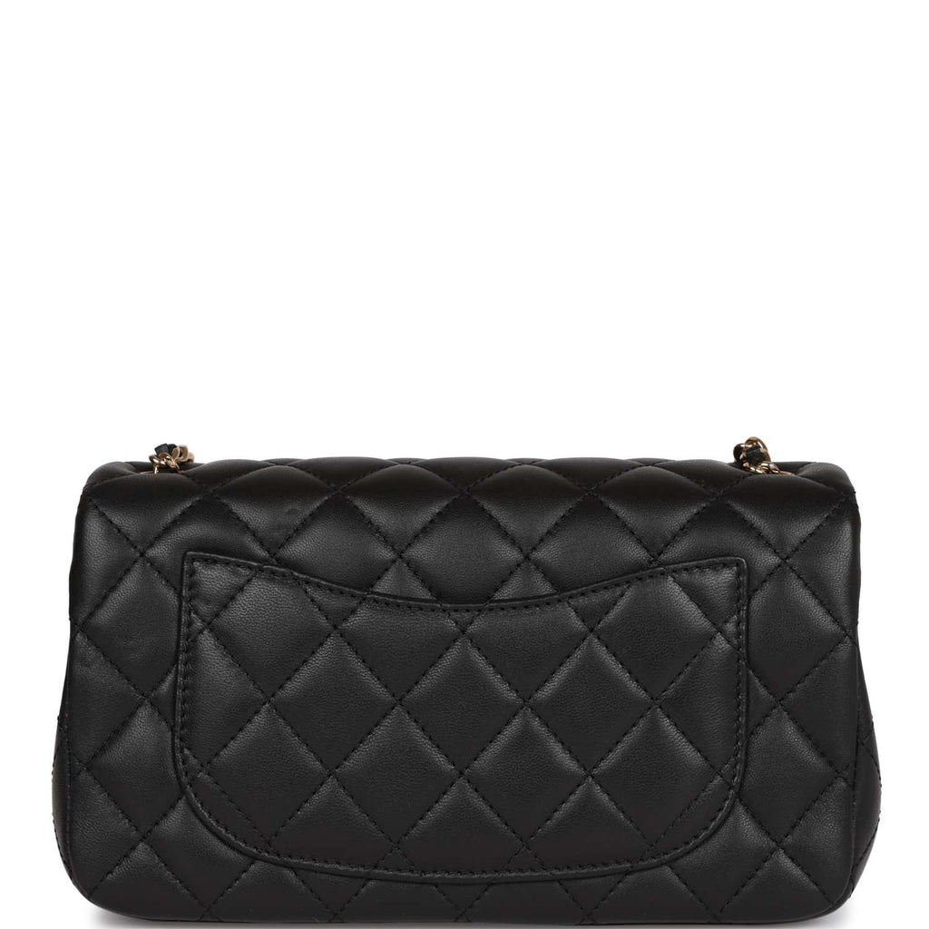 Chanel Pearl Crush Mini Rectangular Flap Bag Black Lambskin Light Gold Hardware