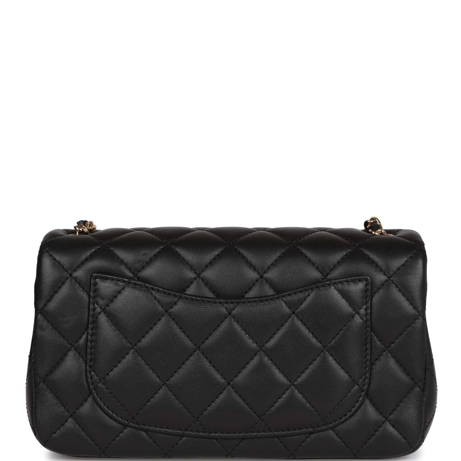 Chanel Pearl Crush Mini Rectangular Flap Bag Black Lambskin Light Gold Hardware