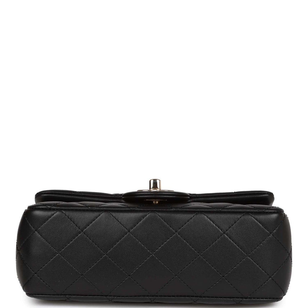Chanel Pearl Crush Mini Rectangular Flap Bag Black Lambskin Light Gold Hardware