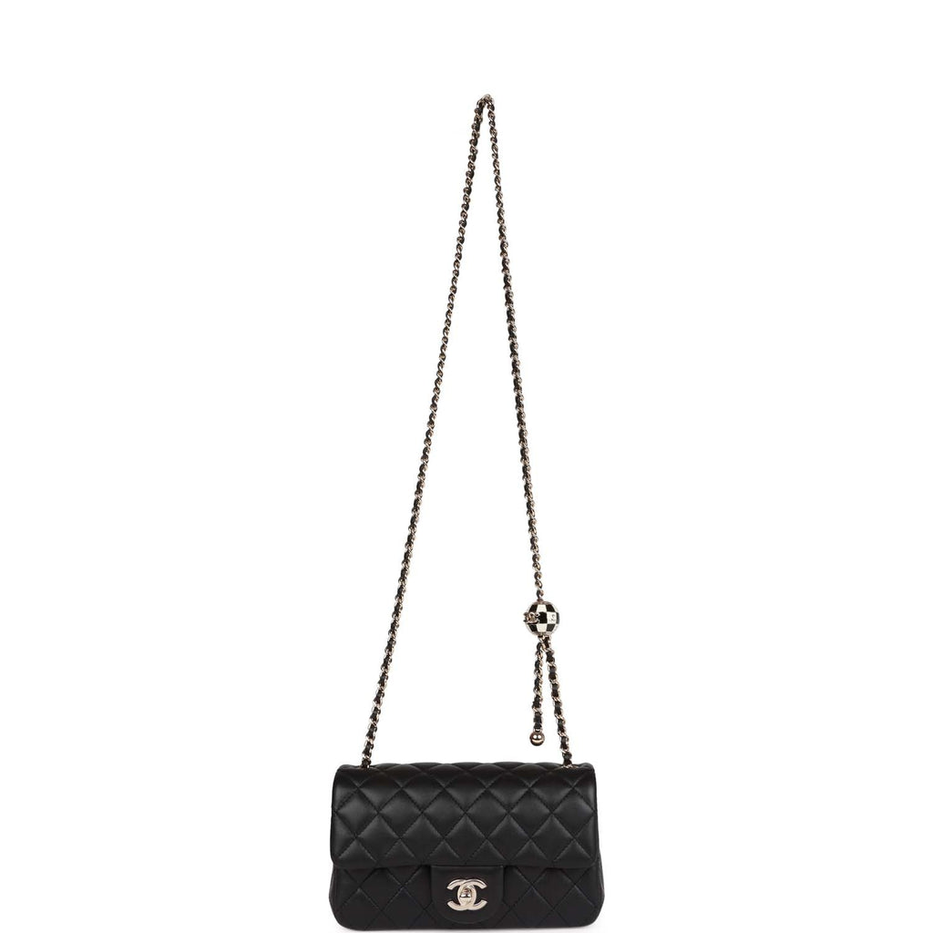 Chanel Pearl Crush Mini Rectangular Flap Bag Black Lambskin Light Gold Hardware