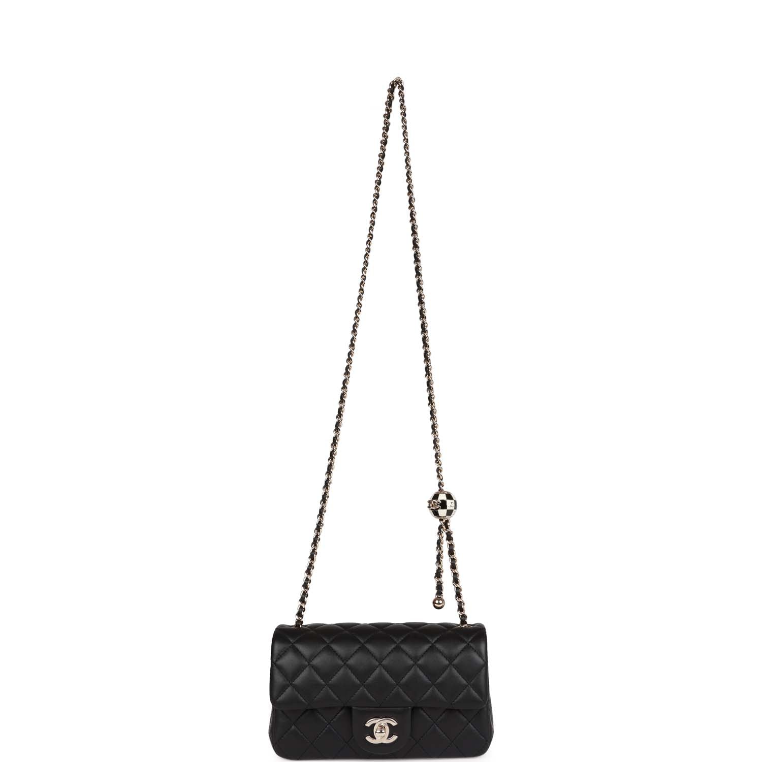 Chanel Pearl Crush Mini Rectangular Flap Bag Black Lambskin Light Gold Hardware