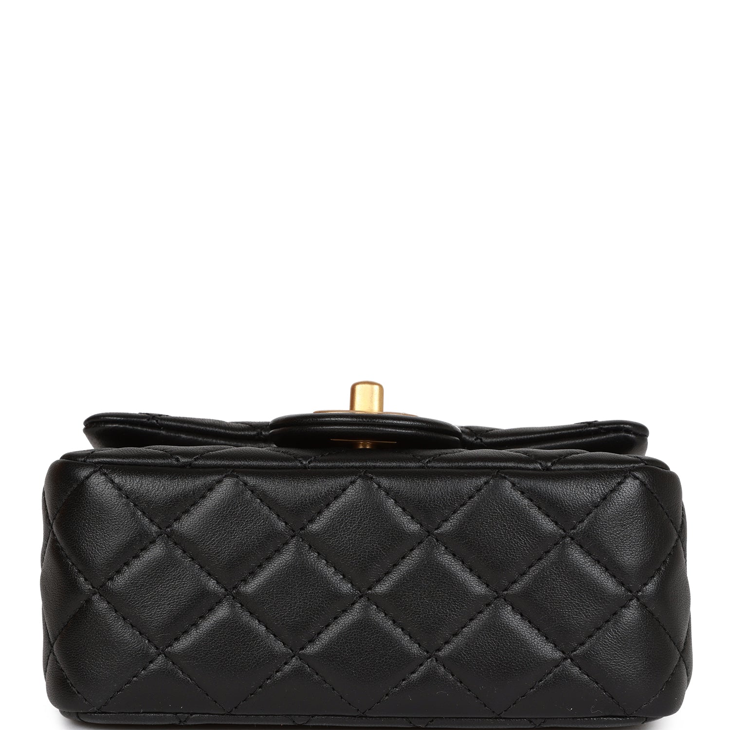 Chanel Pearl Crush Mini Square Flap Bag Black Lambskin Antique Gold Hardware
