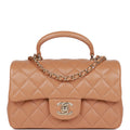Chanel Mini Rectangular Flap with Top Handle Caramel Lambskin Light Gold Hardware