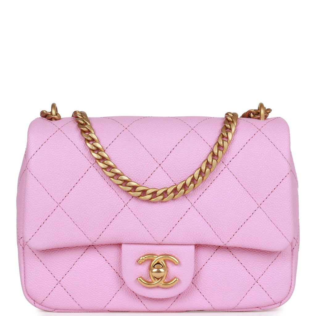 Chanel Sweetheart Mini Square Flap Bag Pink Caviar Antique Gold Hardware