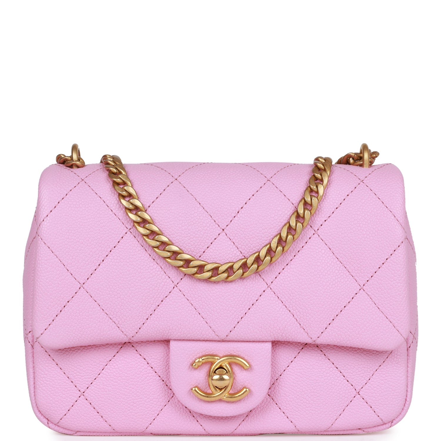 Chanel Sweetheart Mini Square Flap Bag Pink Caviar Antique Gold Hardware