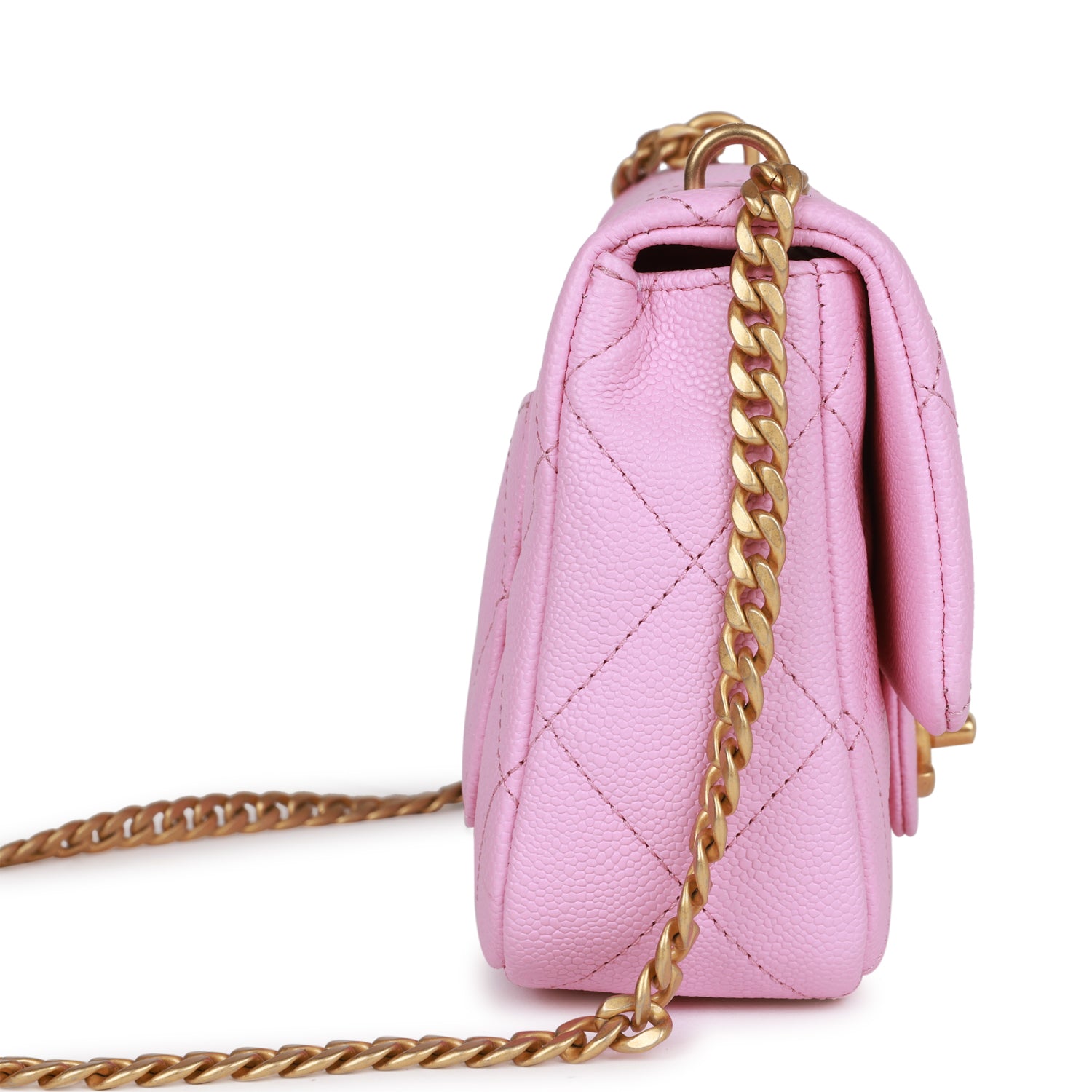 Chanel Sweetheart Mini Square Flap Bag Pink Caviar Antique Gold Hardware