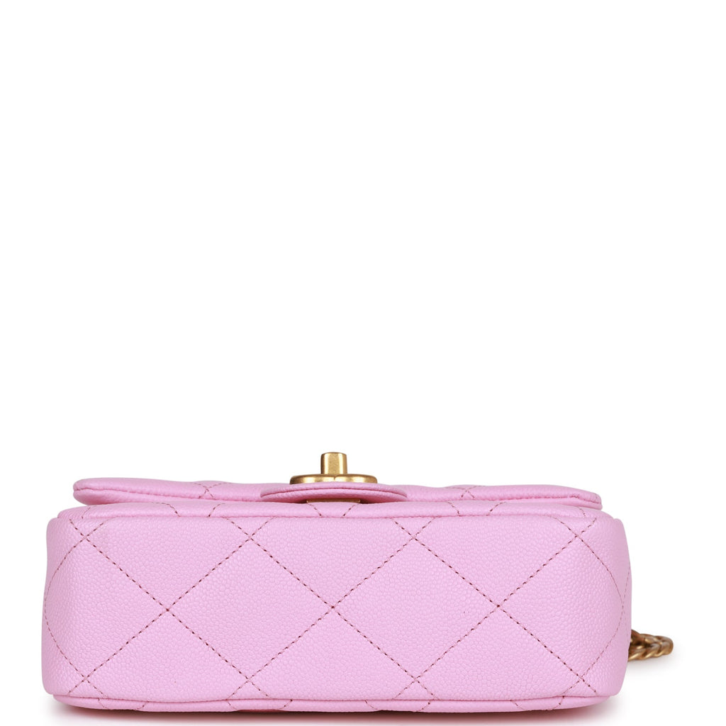 Chanel Sweetheart Mini Square Flap Bag Pink Caviar Antique Gold Hardware
