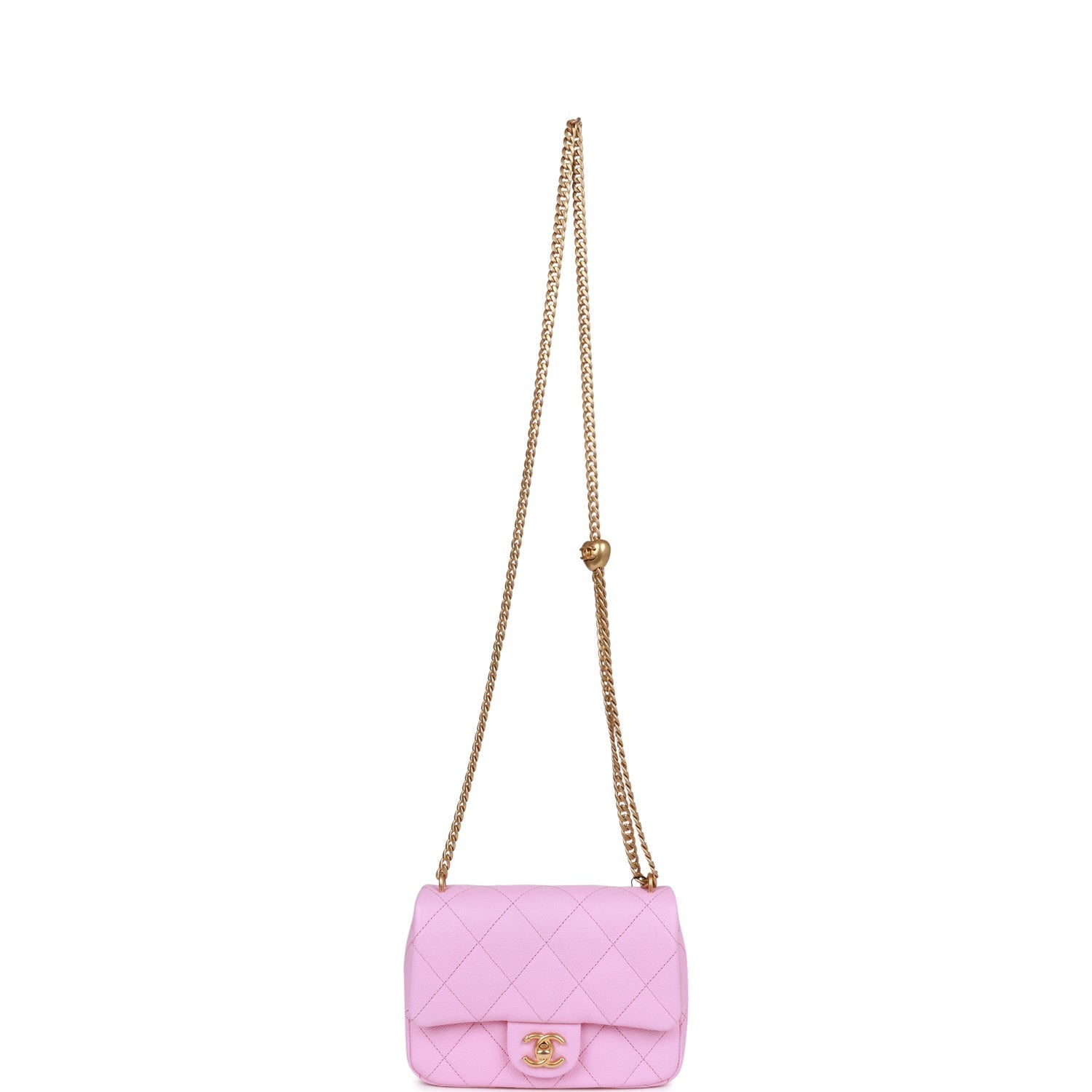 Chanel Sweetheart Mini Square Flap Bag Pink Caviar Antique Gold Hardware