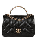 Chanel Mini Rectangular Flap with Top Handle Black Lambskin Gold Hardware