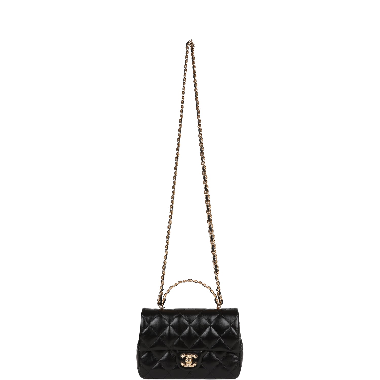 Chanel Mini Rectangular Flap with Top Handle Black Lambskin Gold Hardware