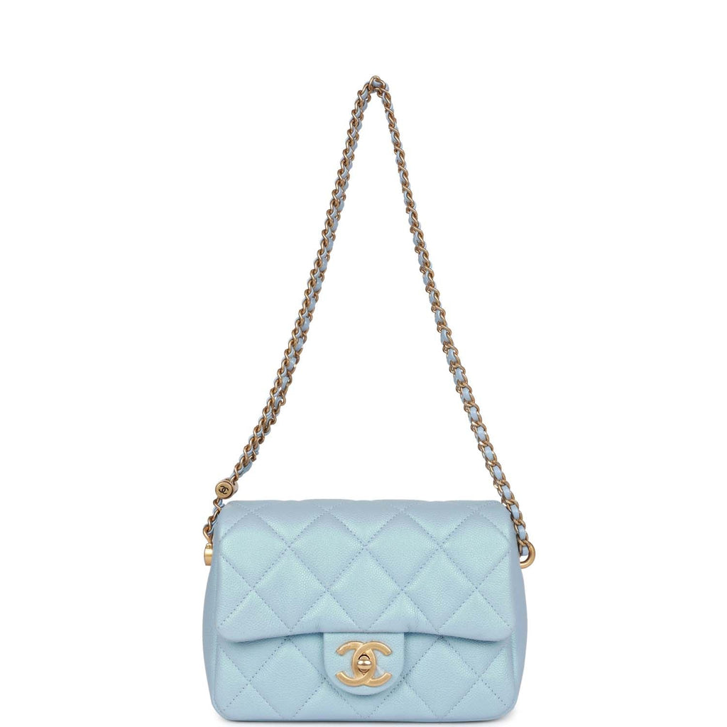 Chanel My Perfect Mini Flap Bag Blue Iridescent Caviar Antique Gold Hardware