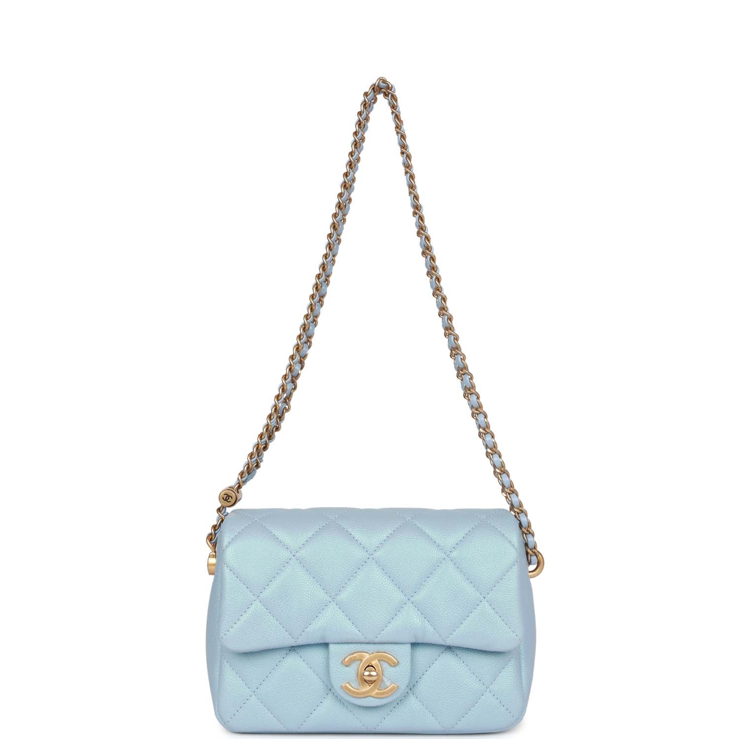 Chanel My Perfect Mini Flap Bag Blue Iridescent Caviar Antique Gold Hardware