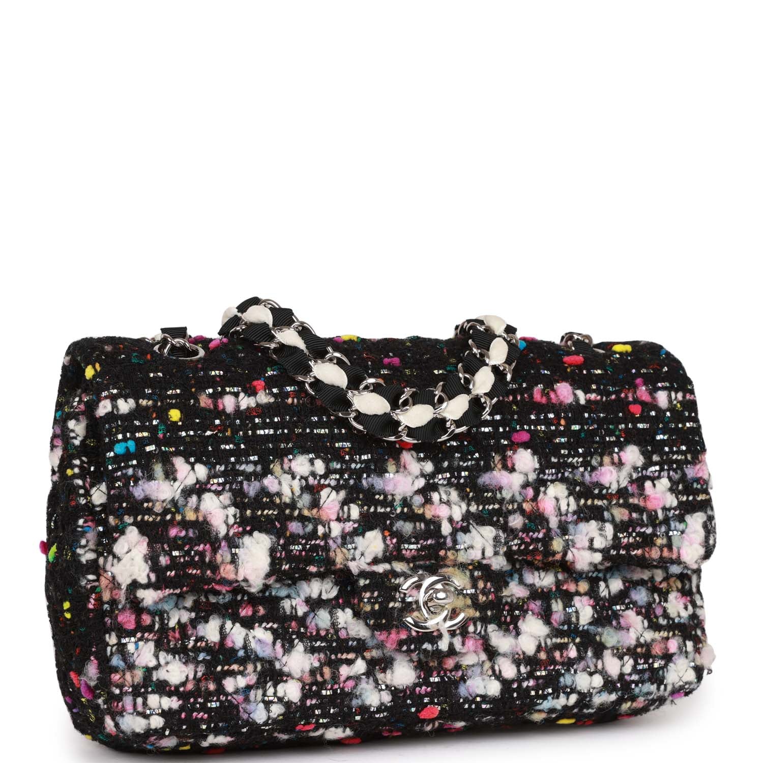 Pre-owned Chanel Medium Classic Double Flap Multicolor Tweed Silver Hardware