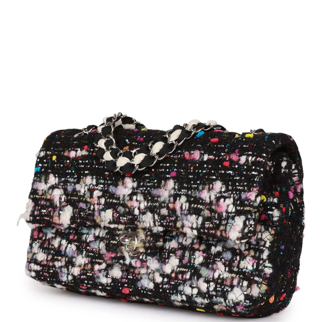 Pre-owned Chanel Medium Classic Double Flap Multicolor Tweed Silver Hardware