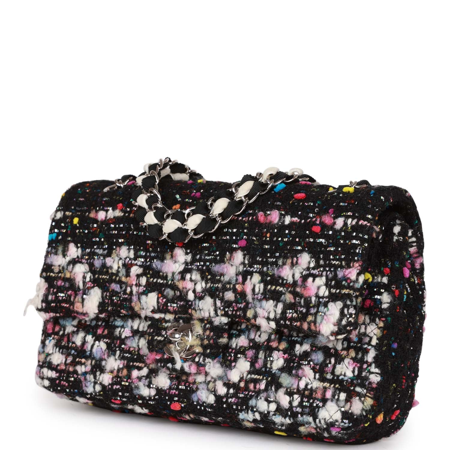 Pre-owned Chanel Medium Classic Double Flap Multicolor Tweed Silver Hardware