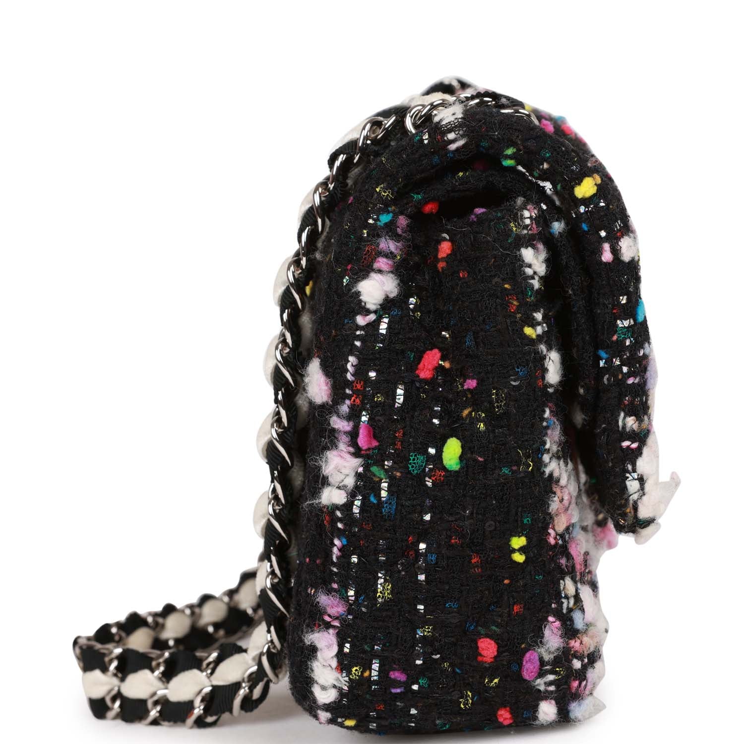 Pre-owned Chanel Medium Classic Double Flap Multicolor Tweed Silver Hardware