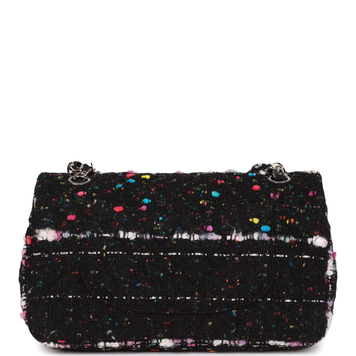 Pre-owned Chanel Medium Classic Double Flap Multicolor Tweed Silver Hardware