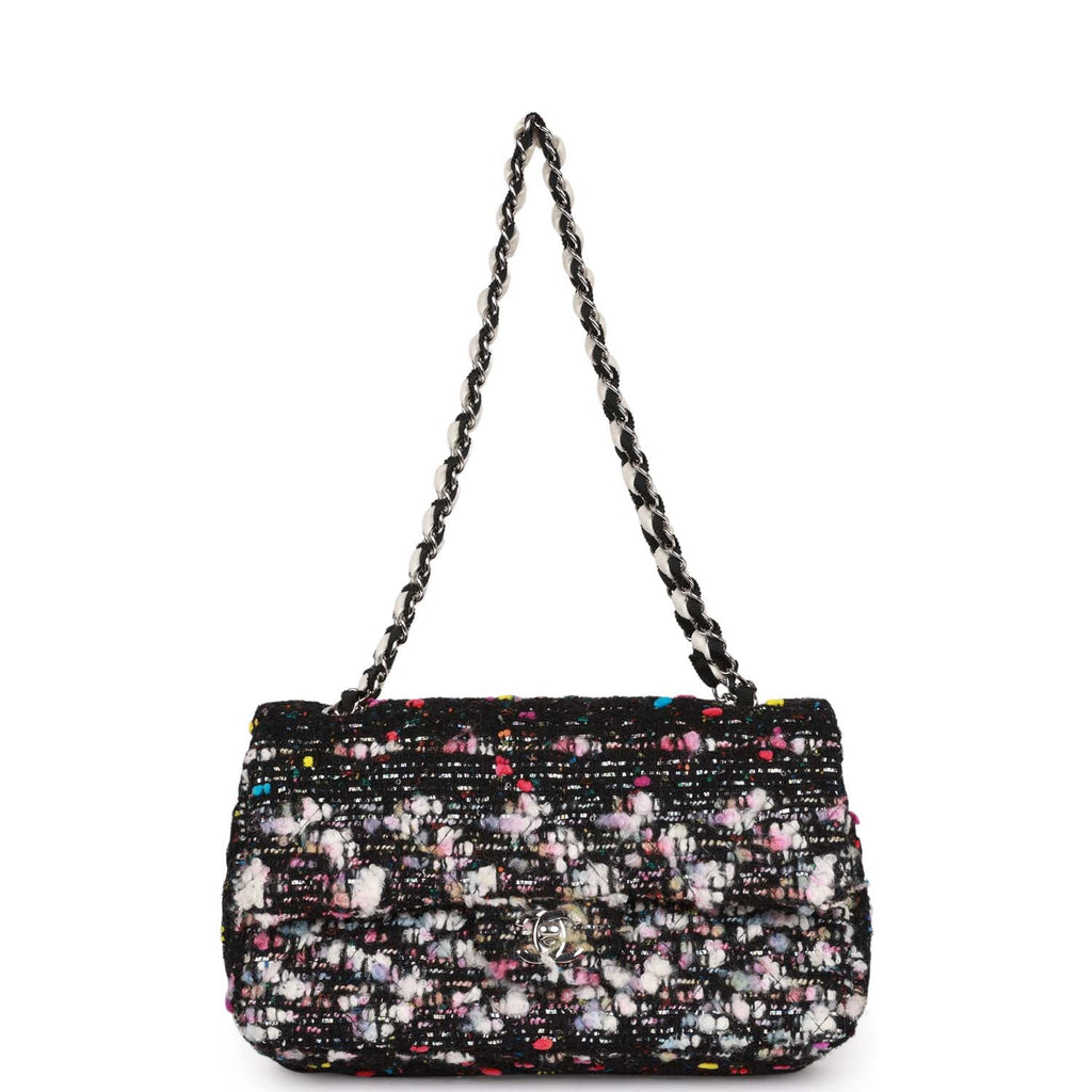 Pre-owned Chanel Medium Classic Double Flap Multicolor Tweed Silver Hardware