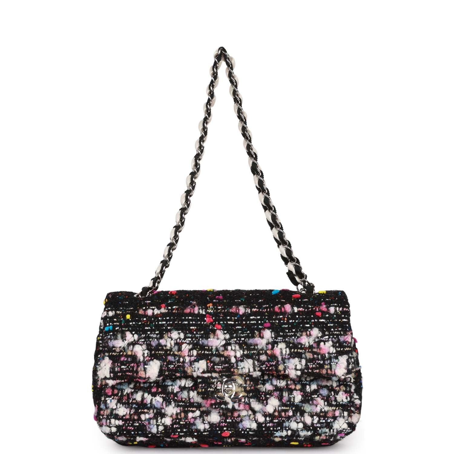 Pre-owned Chanel Medium Classic Double Flap Multicolor Tweed Silver Hardware