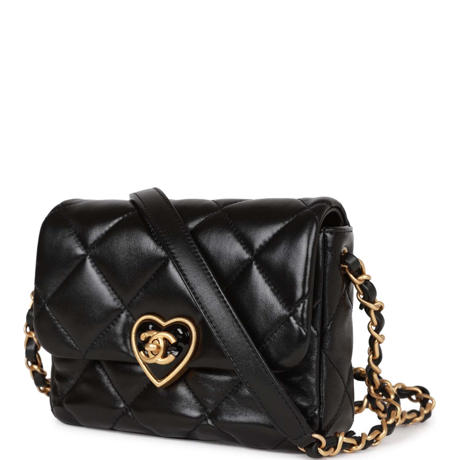Chanel Heart Mini Flap Bag Black Lambskin Antique Gold Hardware