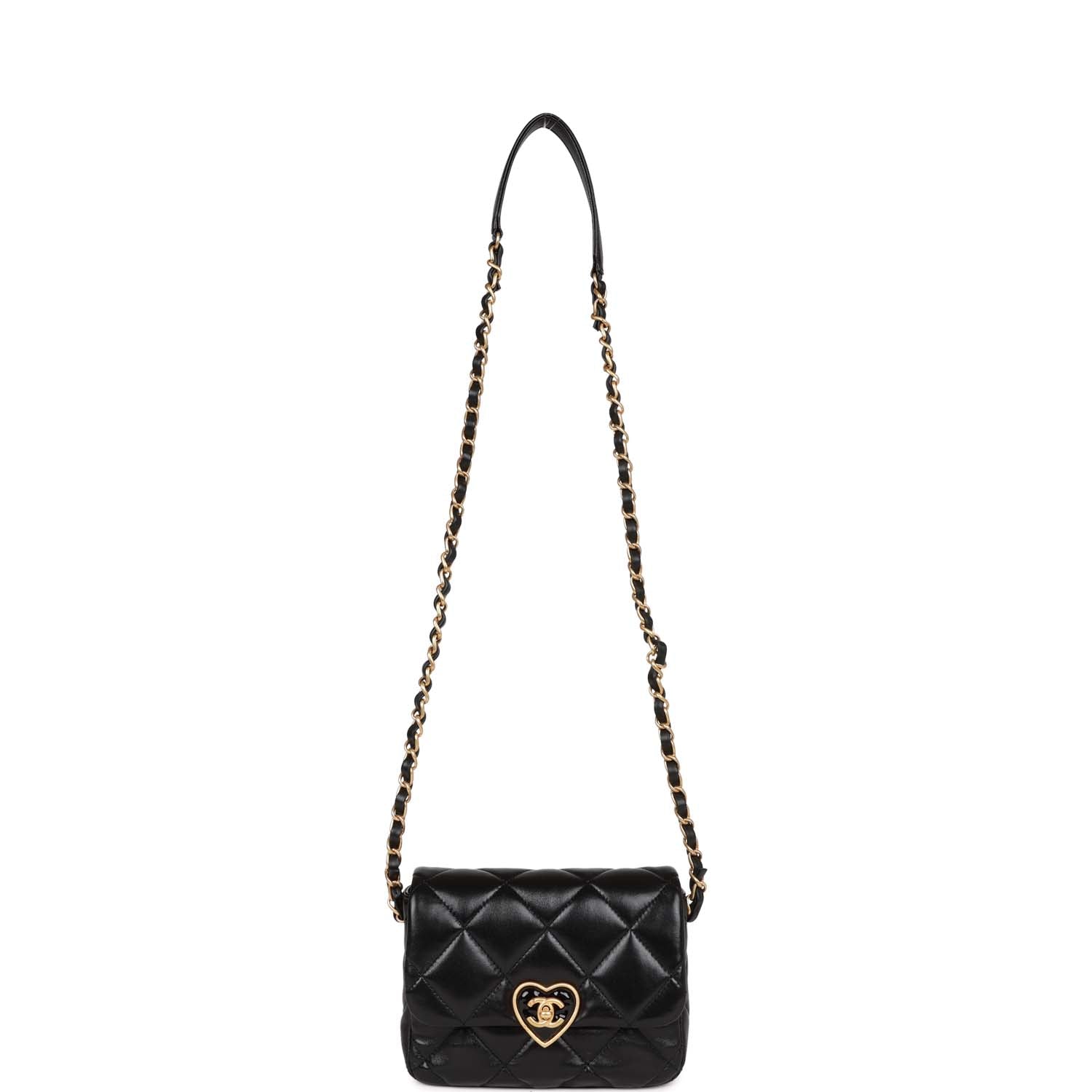 Chanel Heart Mini Flap Bag Black Lambskin Antique Gold Hardware