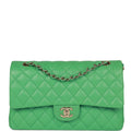 Chanel Medium Classic Double Flap Bag Green Caviar Light Gold Hardware