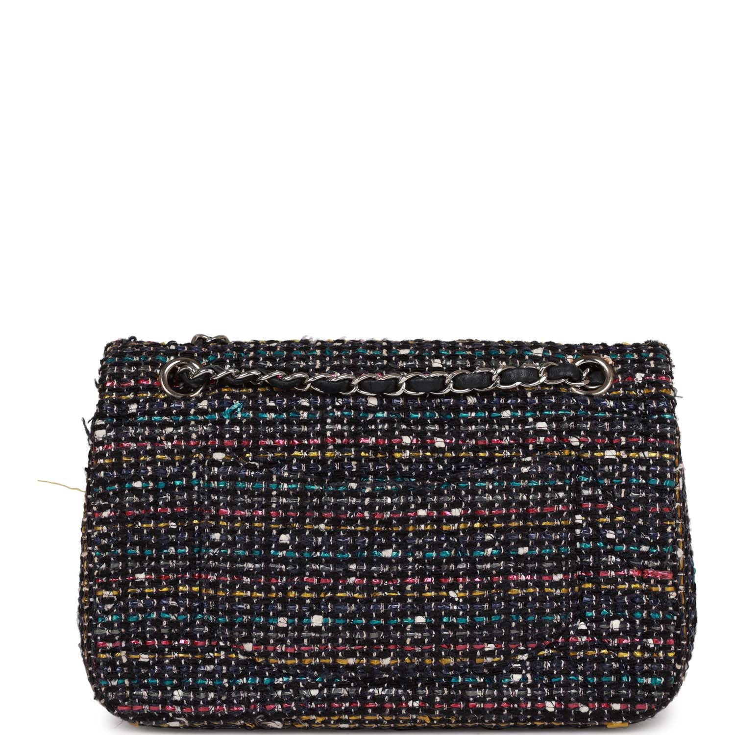 Pre-owned Chanel Medium Classic Double Flap Bag White and Black Tweed Boucle Silver Hardware