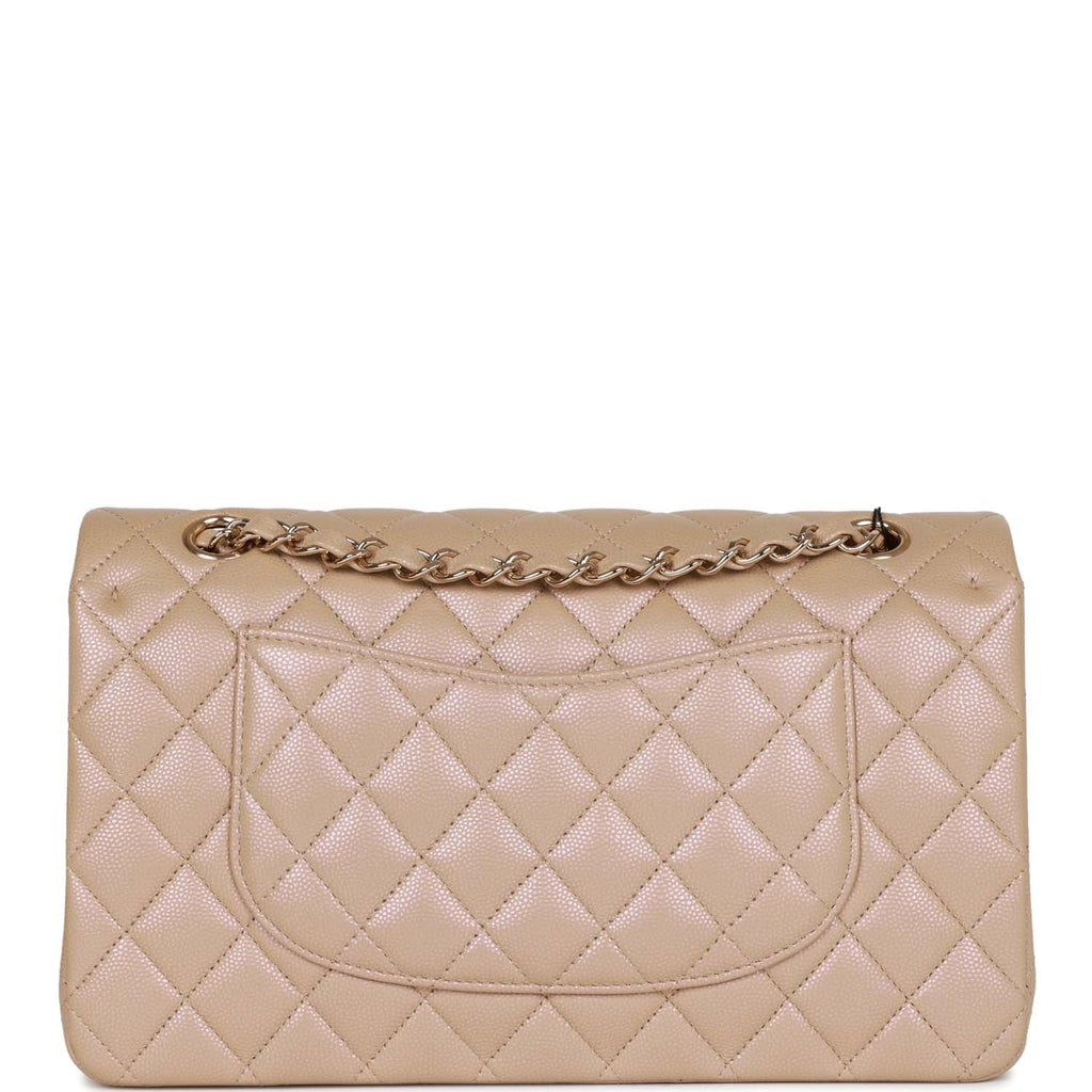 Chanel Medium Classic Double Flap Bag Beige Iridescent Caviar Light Gold Hardware