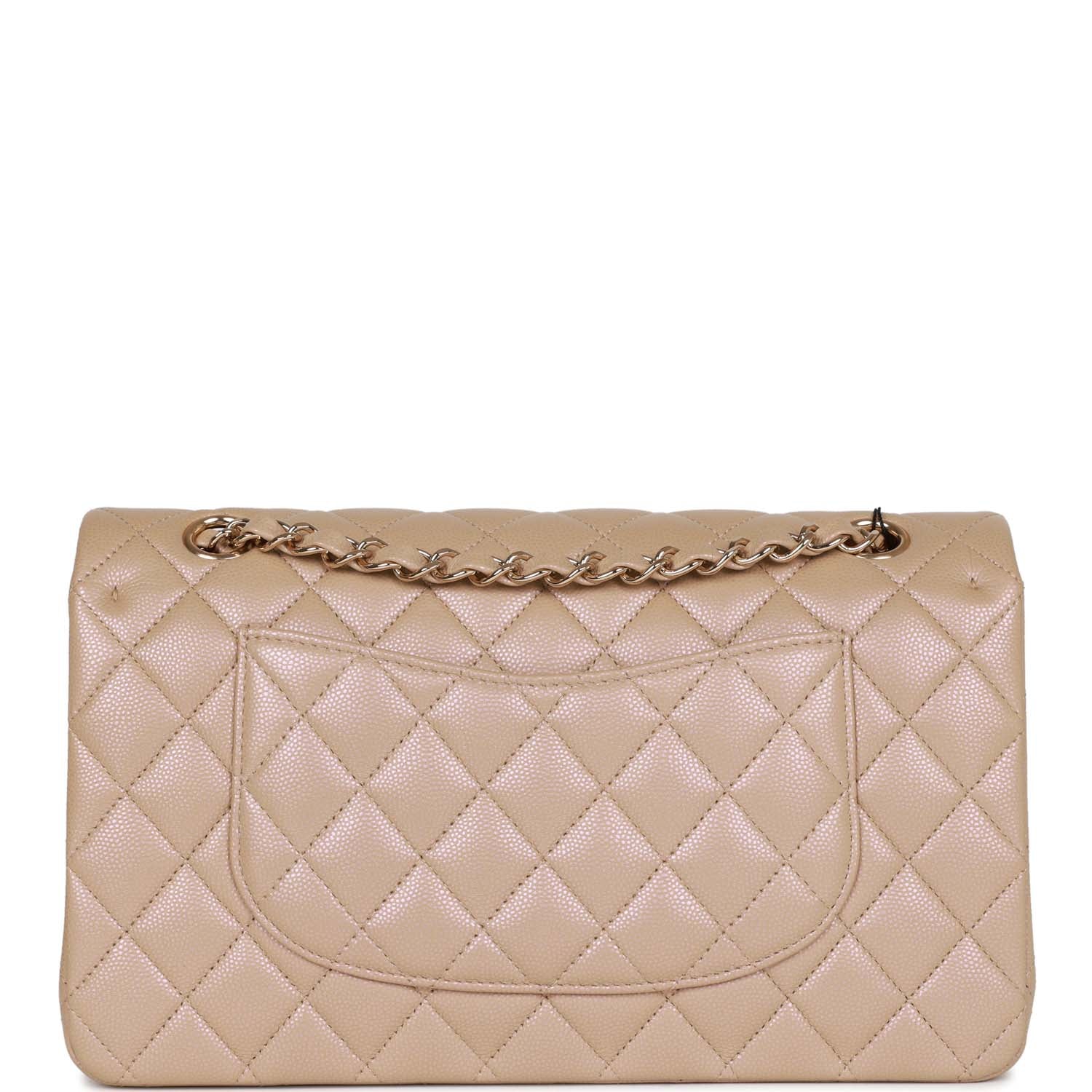 Chanel Medium Classic Double Flap Bag Beige Iridescent Caviar Light Gold Hardware