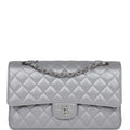 Chanel Medium Classic Double Flap Bag Silver Metallic Lambskin Silver Hardware