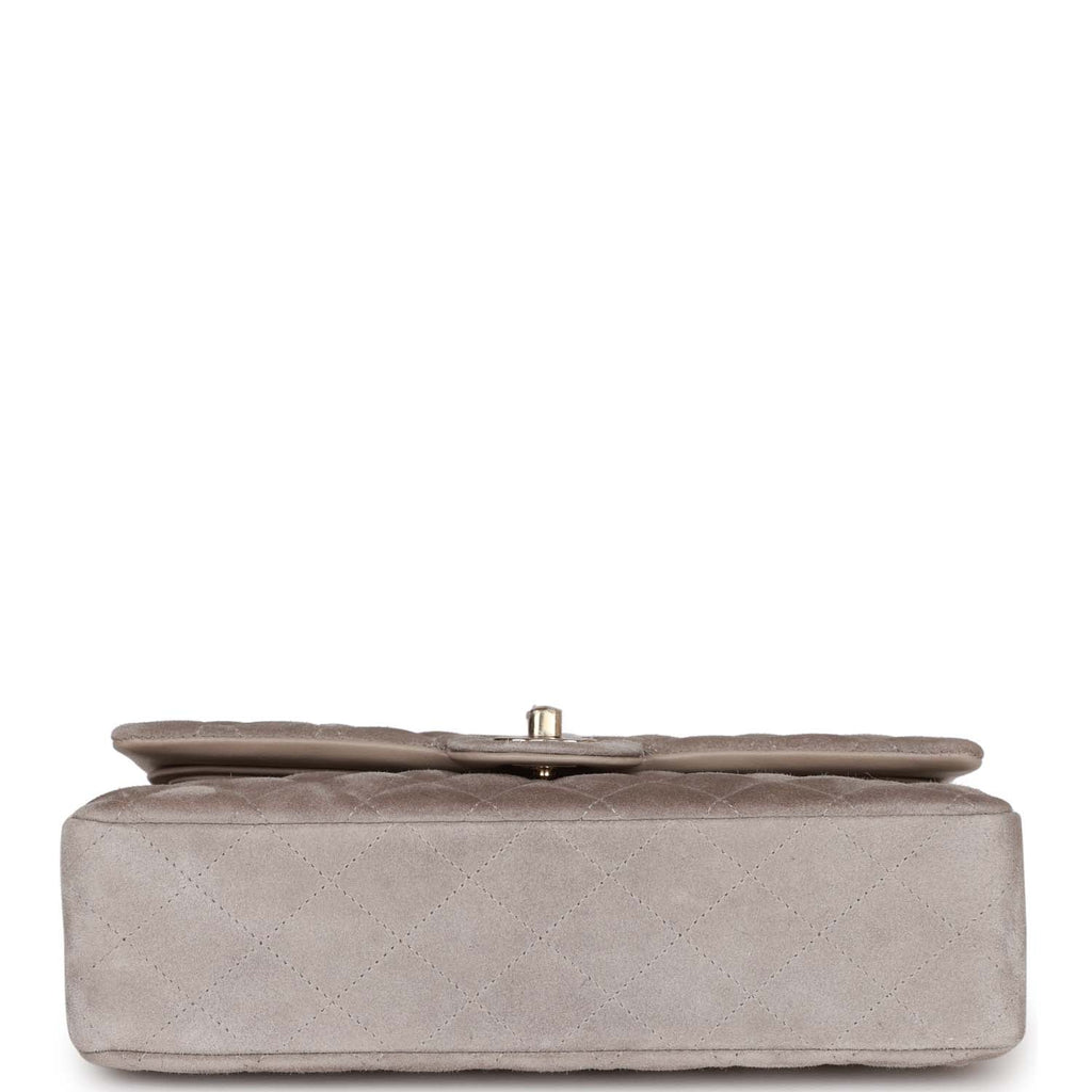 Chanel Medium Classic Double Flap Bag Grey Suede Light Gold Hardware