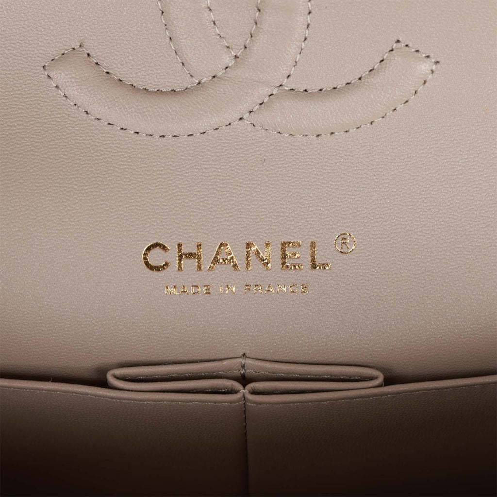 Chanel Medium Classic Double Flap Bag Grey Suede Light Gold Hardware